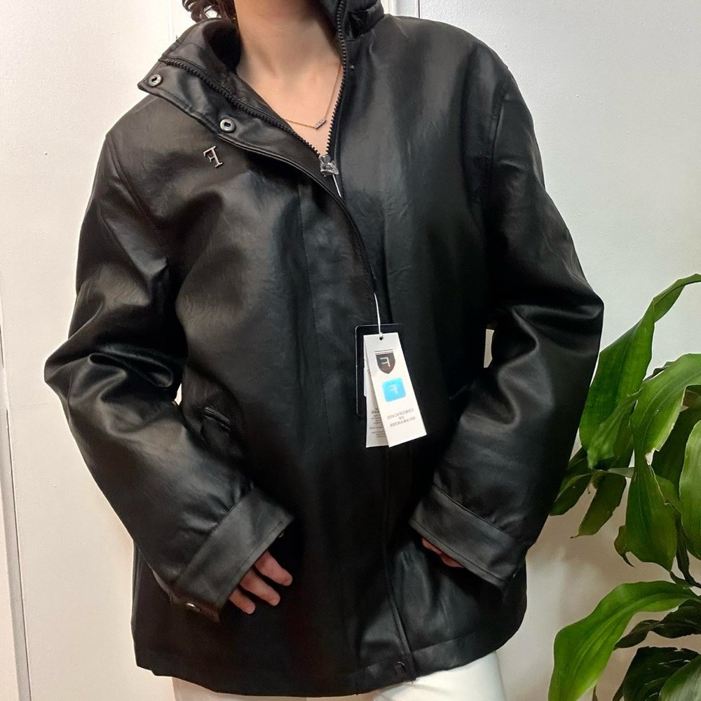 NWT F Collections Vegan Leather Jacket Black Size Medium - Picture 3 of 8